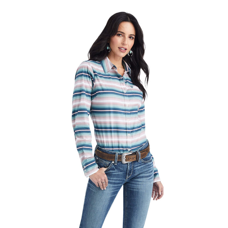 Ariat Hemden Damen - Kirby Stretch Blau/Rosa/Weiß ( YKMJL-9260 )
